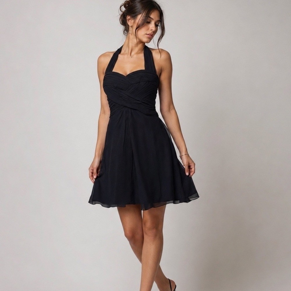 Tadashi Women's Silk Halter Dress Cocktail Black Size 2 Vintage 90s Minimalist